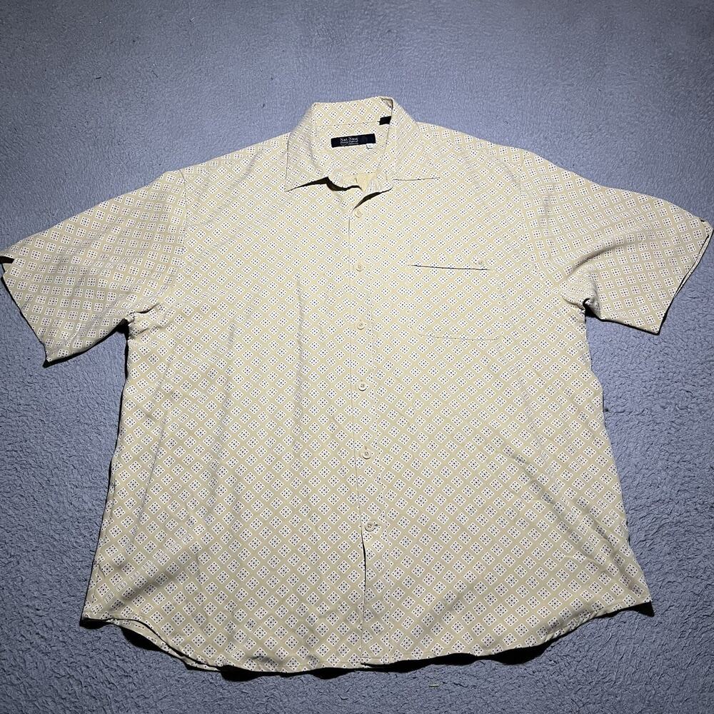 Nat Nast Shirt Mens XL Yellow Silk Short Sleeve Lightweight Bowling Poker Beach